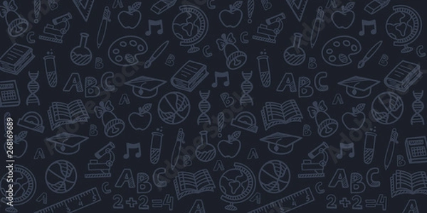 Obraz Back to School banner with hand draw doodle background. Vector illustration.