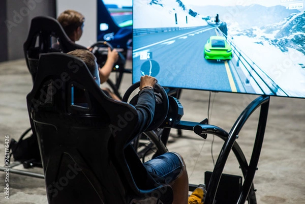 Obraz Boy play the video game with virtual reality device