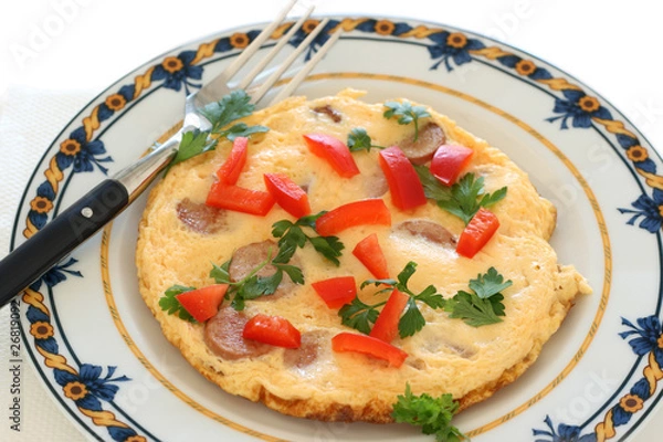 Obraz Omelet with sausages