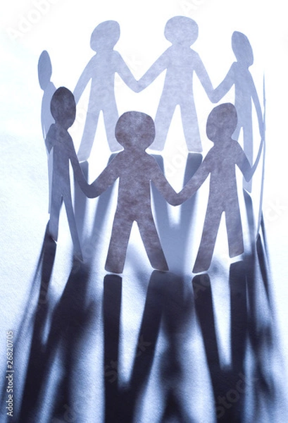 Fototapeta paper team linked together partnership concept