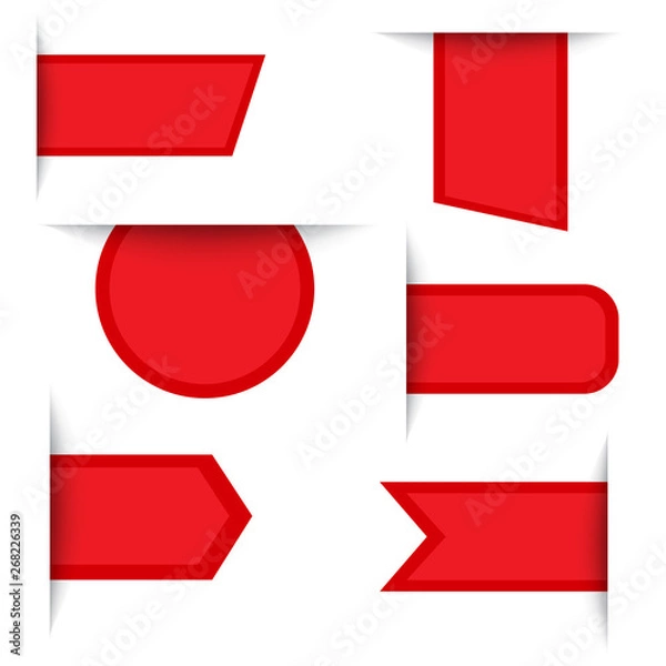 Fototapeta Labels and stickers on white background. Red badge element. Promotion label. Store and market special sale sign.