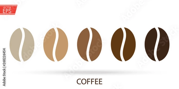 Fototapeta Logo ziaren kawy. Wskaźnik stopnia pieczenia. Cafe śniadanie świeży napój i ilustracja żywności. Aromatyczny znak aromatycznego espresso. Czarny, naturalny emblemat ziaren kawy. Etykieta gorącego cappuccino.