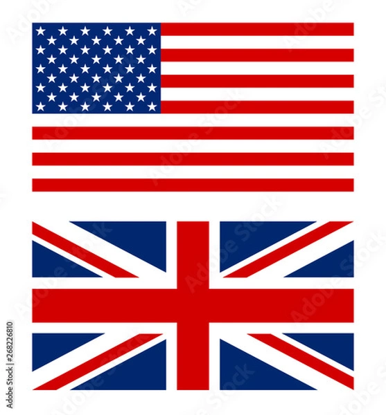 Fototapeta Usa and Great Britain flag. United states of America and United kindom application Language Symbol. Country of manufacture icon. Sticker with national flag Symbol of nation for infographics, web.