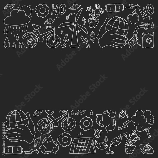 Fototapeta Vector logo, design and badge in trendy drawing style - zero waste concept, recycle and reuse, reduce - ecological lifestyle and sustainable developments icons.