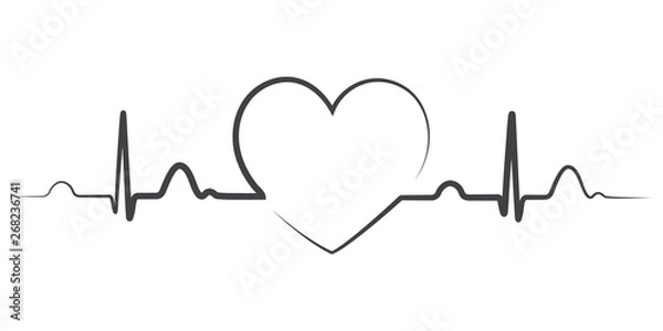 Fototapeta Ikona grafiki linii tętna monitora bicia serca dla aplikacji i witryn medycznych. oddech i żywy znak czerwone serce miłości. Red Medic ciśnienie krwi, kardiogram, EKG zdrowia, logo EKG. Serce w stylu płaski kontur.
