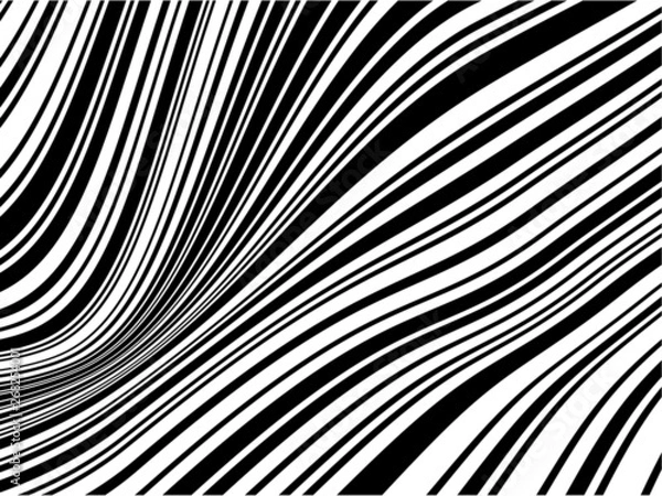 Fototapeta Abstract, modern black and white bent stripes optical illusion warped texture background
