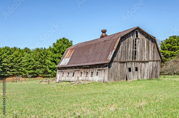 Obraz Weathered Gray Barn with Rusty Metal Roof 