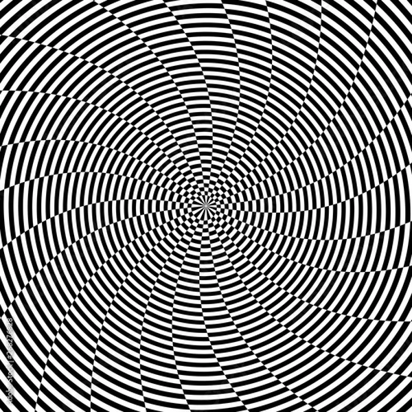 Fototapeta Abstract black and white circular striped background. Geometric pattern with visual distortion effect. Optical illusion. Op art.