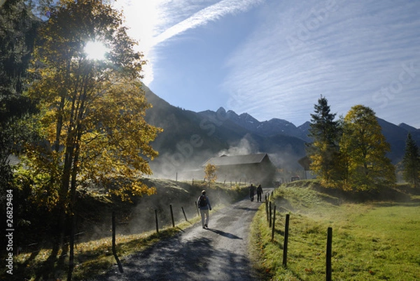 Obraz Morgennebel in Einödsbach bei Oberstdorf im Allgäu