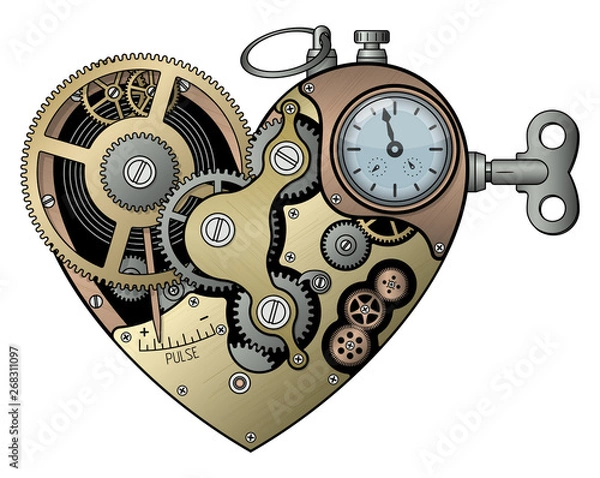 Fototapeta Mechanical heart in steampunk style. Vector illustration.