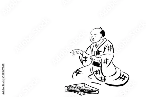 Fototapeta 江戸町人の墨絵 ukiyo-e  line art 