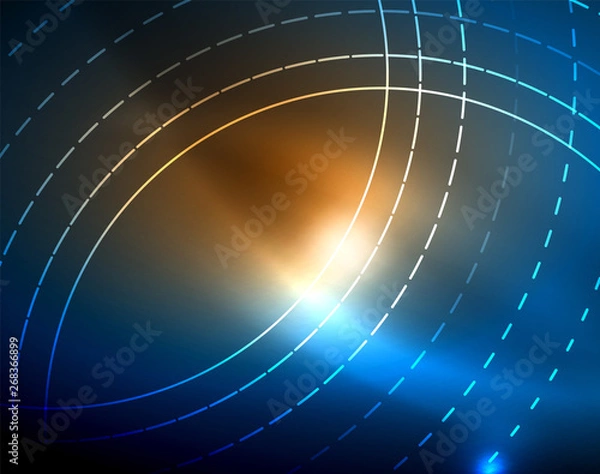 Fototapeta Blue neon circles, abstract circular lines. Glowing circle abstract pattern background