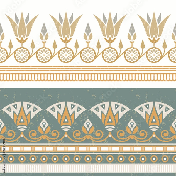 Fototapeta Seamless vector illustration of Egyptian national ornament with a lotus flower on white background.