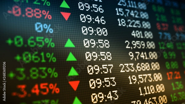Fototapeta close-up view of a stock market data board (3d render)