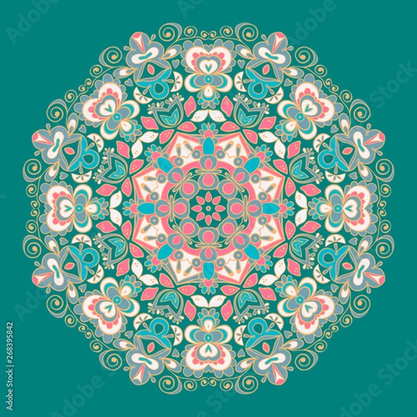 Fototapeta Round vector colorful hand drawn mandala