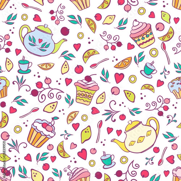 Fototapeta Tea time seamless pattern