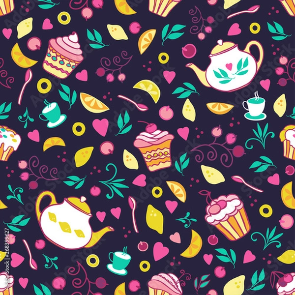 Fototapeta Tea time seamless pattern
