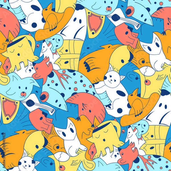 Obraz Cute monster party vector kids seamless pattern.