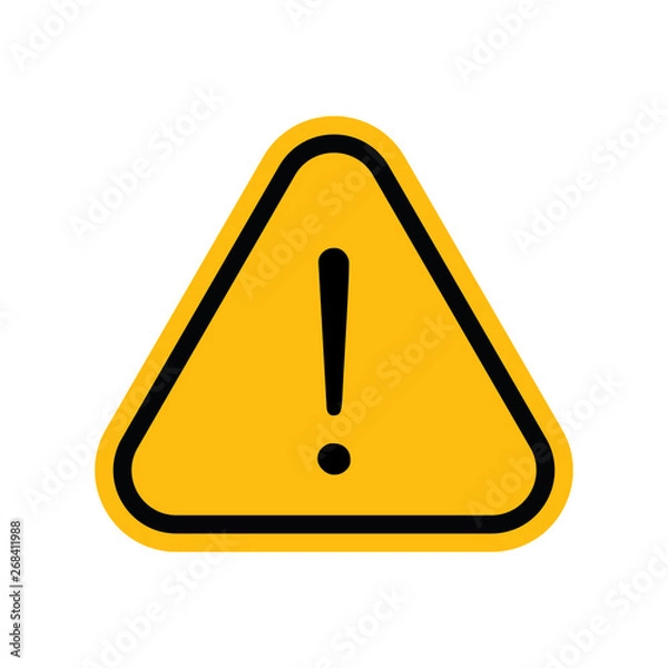 Fototapeta Alert sign vector icon, warning and exclamation symbol. Triangle with rounded borders and exclamation mark.