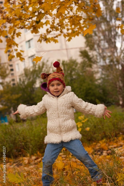 Obraz Child jumping in autumn