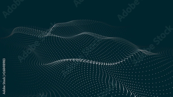 Fototapeta A wave of particles. Futuristic point wave. Vector illustration. Abstract blue background with a dynamic wave. Wave 3d