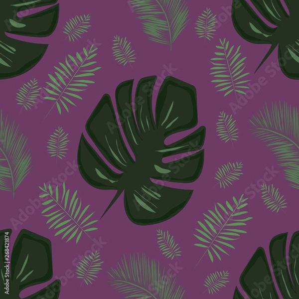 Fototapeta Vector seamless pattern with tropical leaves.