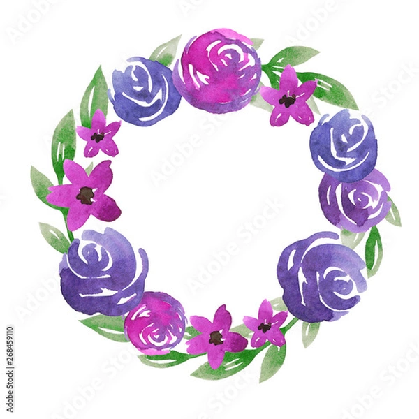 Obraz Watercolor flowers circle frame isolated on white