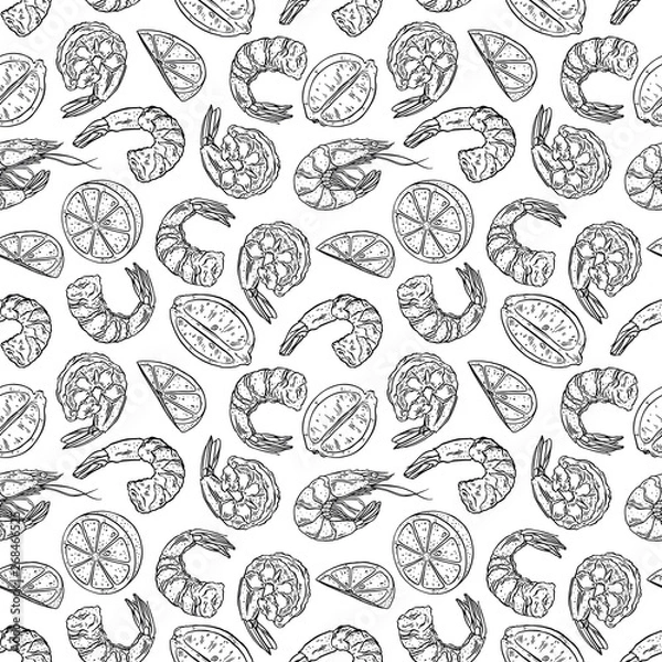 Obraz seamless pattern with shrimp and lemon slices