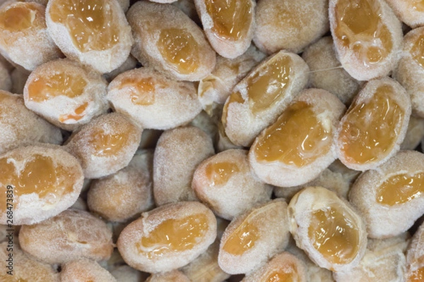Fototapeta Natto - close up shot. Natto is a popular and healthy Japanese food made from fermented beans. Macro. 