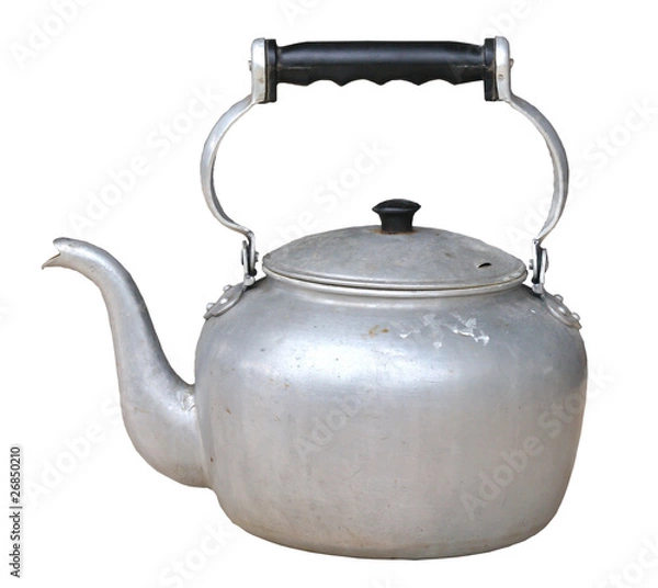Fototapeta Old dirty classic kettle on white background