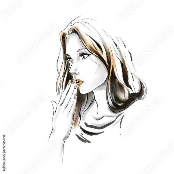 Fototapeta Watercolor fashion illustration with beautiful girl