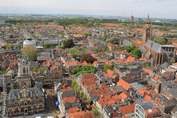 Fototapeta Panoramic view - Delft downtown