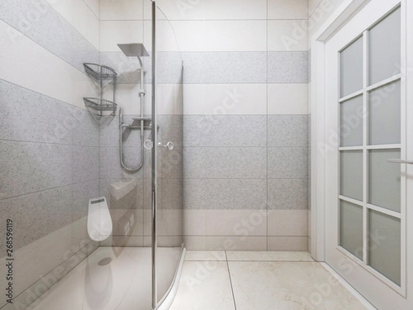 Fototapeta Modern bathroom in the home with smart toilet and shower, as well as sink and mirror