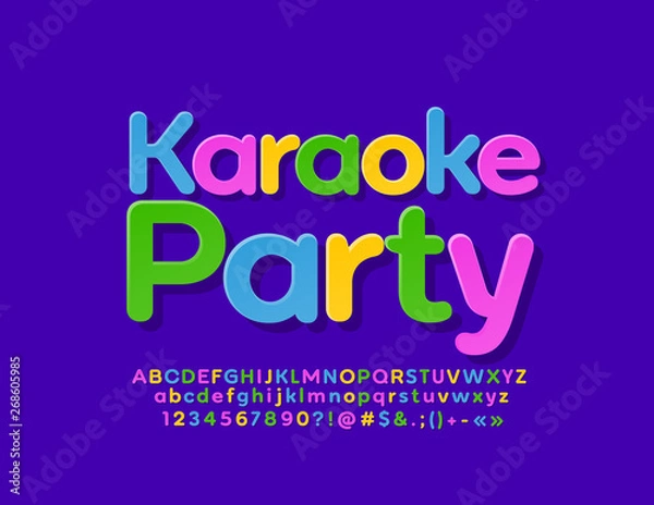 Fototapeta Vector colorful poster Karaoke Party. Set of Alphabet Letters, Numbers and Symbols. Bright trendy Font