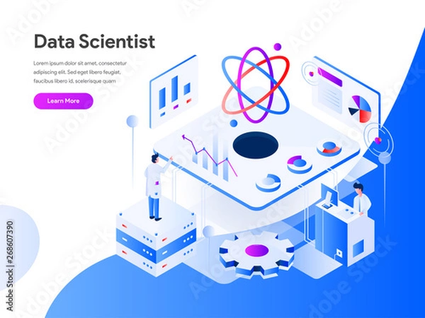 Fototapeta Data Scientist Isometric Illustration Concept. Modern flat design concept of web page design for website and mobile website.Vector illustration EPS 10