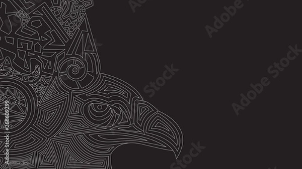 Obraz Black background with ethnic pattern and eagle