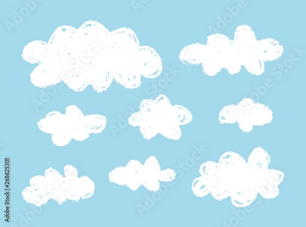 Fototapeta Hand drawn clouds set. Сhalk drawing texture.