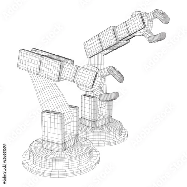 Fototapeta Robotic arm manufacture technology industry assembly mechanic hand wireframe low poly mesh vector illustration
