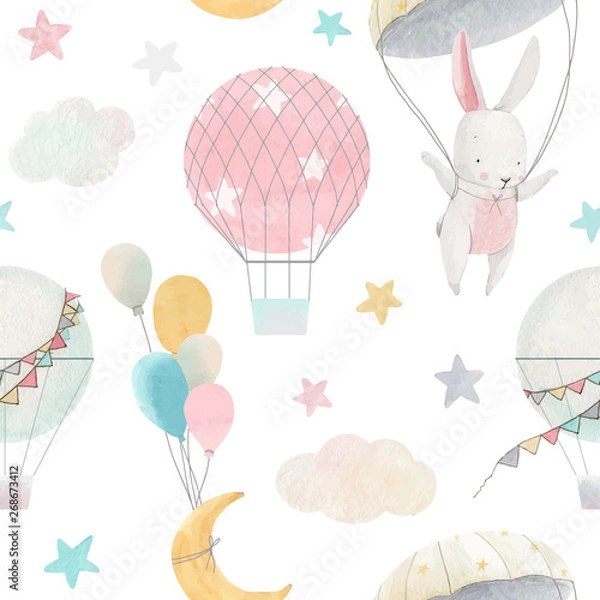 Fototapeta Watercolor cute baby vector pattern