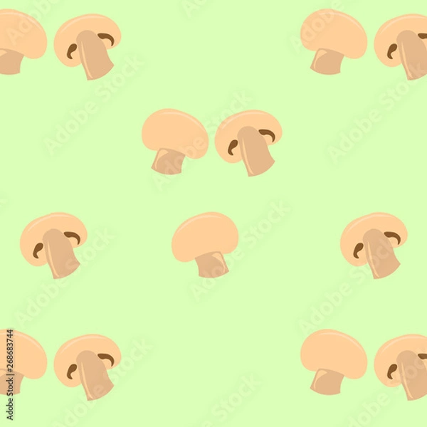 Fototapeta Pattern Mushrooms. Champignons on a light background. Design flyers, postcards, stationery, menu..