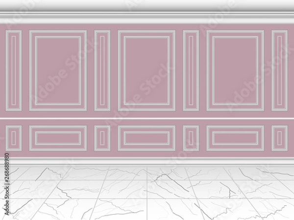 Obraz Pink pastel wall decorated with moulding. Interior classic wall decor background.