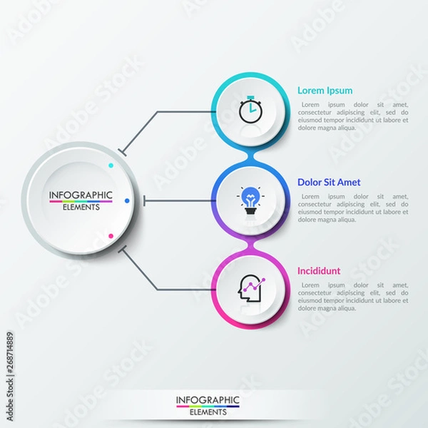 Fototapeta Three paper white circular elements with thin line symbols ...