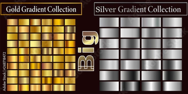 Fototapeta Gold, silver gradient, pattern,t emplate. Set of colors for design, collection of high quality gradients. Gold silver gradient background vector icon texture metallic illustration for frame