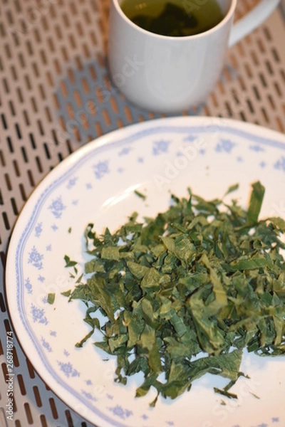 Obraz Dehydrated Fig Tree Leaves for Tea