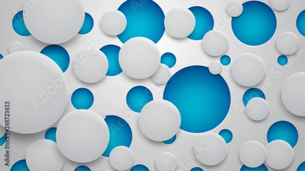 Fototapeta Abstract background of holes and circles with shadows in blue and white colors