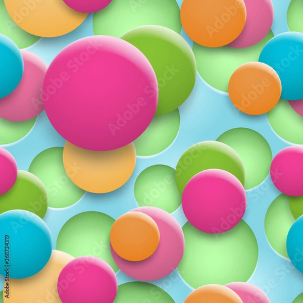 Fototapeta Abstract background of holes and multicolored circles with shadows