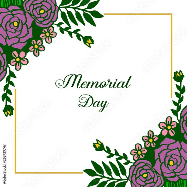 Fototapeta Vector illustration decorative card of memorial day with design of artwork purple flower frames