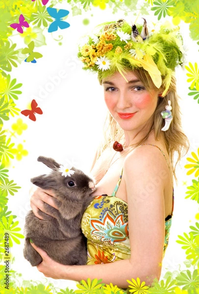 Obraz spring girl with a bunny