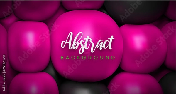 Fototapeta Creative abstract background with pink glossy 3d balls.