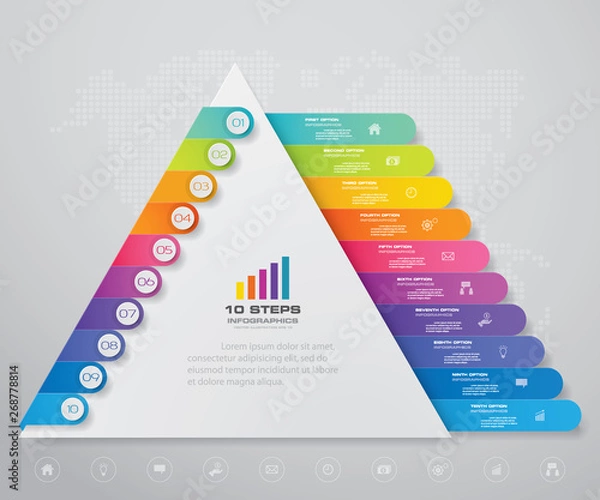 Obraz 10 steps pyramid with free space for text on each level. infographics, presentations or advertising. EPS10.	